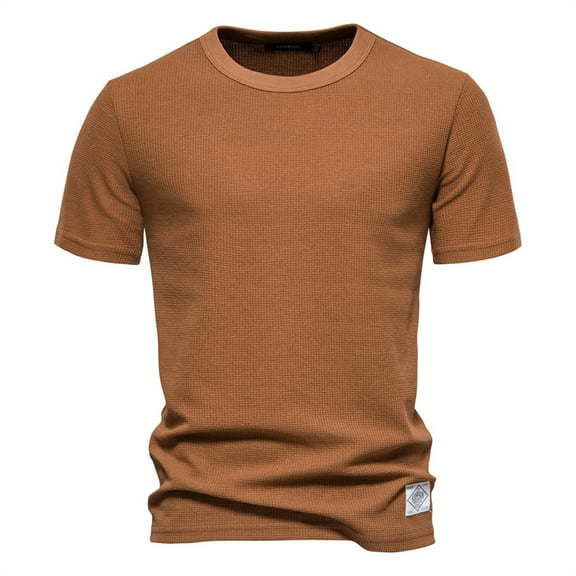 MIXUE Mens Tshirt Round Neck Basic Solid Knit Underlay Shirt T Shirts Activewear,Brown,M