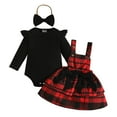 thumbnail image 1 of MIXUE Newborn Girls Outfits Sets Long Sleeve Ribbed Romper Bodysuit + Bowknot Headbands Plaid Overall Skirts Infant Girls Outfits, 1 of 9