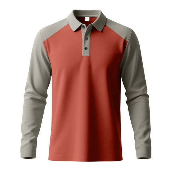 MIXUE Polo Shirts For Men Autumn Winter Color Block Print Lapel Button Down Long Sleeve Casual Tops Activewear,Orange,XXXL