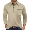 thumbnail image 1 of MIXUE Polo Shirts For Men Autumn Winter Solid Color Lapel Button Down Long Sleeve Stylish Slim Fit Casual Tops Holiday Wear,Beige,L, 1 of 7