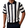 thumbnail image 1 of MIXUE Polo Shirts For Men Knit Striped Print Color Block Lapel Short Sleeve Casual Tops Outwear,Black,XXXL, 1 of 4