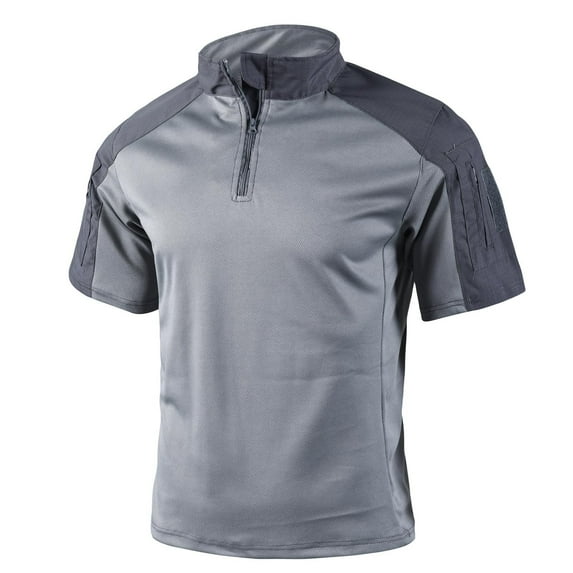 MIXUE Polo Shirts For Men Solid Color Stank Zipper Short Sleeve Loose Sports Casual Tops Streetwear,Gray,XXL