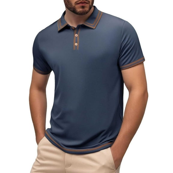 MIXUE Polo Shirts For Men Summer Line Solid Color Lapel Button Down Short Sleeve Fashion Casual Comfortable Breathable Tshirts Activewear,Gray,XXXL