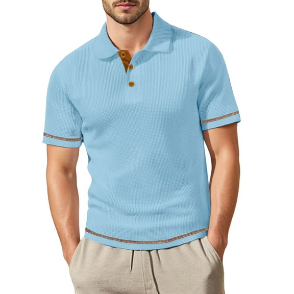 MIXUE Polo Shirts For Men Summer Mesh Ice Silk Solid Color Lapel Button Down Short Sleeve Slim Casual Sportswear,Blue,XXL