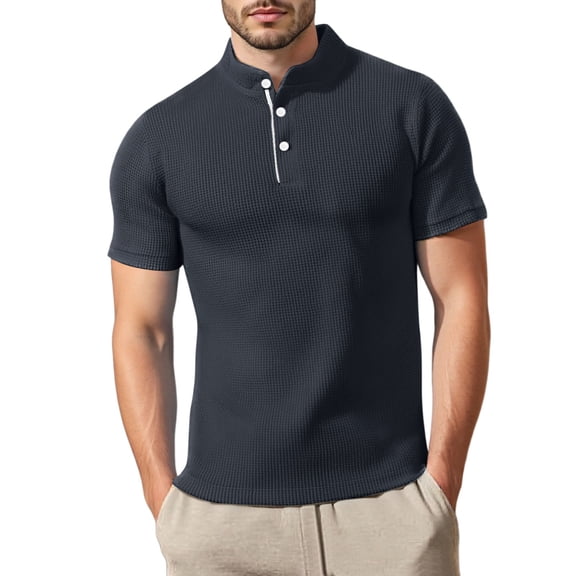 MIXUE Polo Shirts For Men Summer Mesh Ice Silk Solid Color Stank Button Down Short Sleeve Casual Holiday Wear,Gray,XL