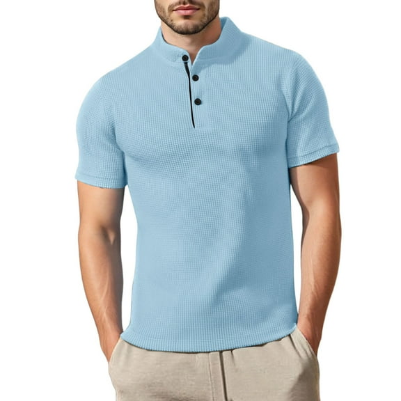 MIXUE Polo Shirts For Men Summer Mesh Ice Silk Solid Color Stank Button Down Short Sleeve Casual Outwear,Blue,XXXL