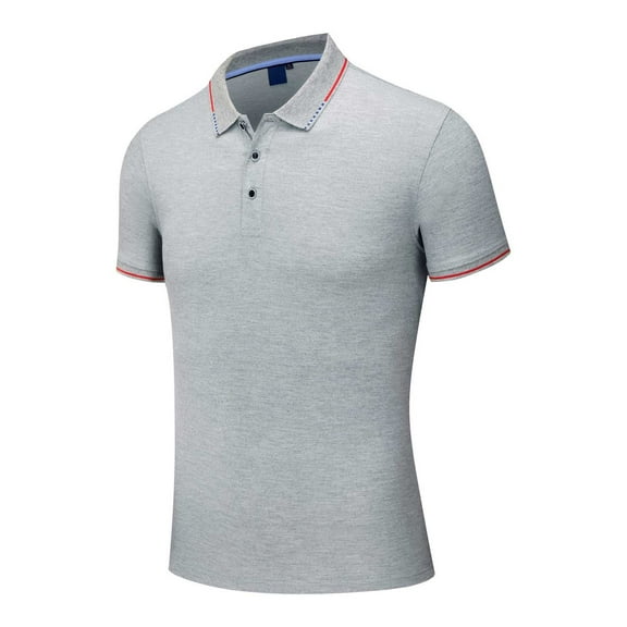 MIXUE Polo Shirts For Men Summer Silk Solid Color Lapel Button Down Short Sleeve Fashion T-shirts Daily-Wear,Gray,XL