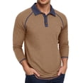 thumbnail image 1 of MIXUE Polo Shirts For Men Summer Solid Color Lapel Button Down Long Sleeve Casual Comfortable Breathable Sportswear,Brown,M, 1 of 7