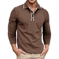 thumbnail image 1 of MIXUE Polo Shirts For Men Summer Solid Color Lapel Button Down Long Sleeve Slim Fit Casual Holiday Wear,Brown,XXL, 1 of 7