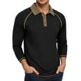 thumbnail image 1 of MIXUE Polo Shirts For Men Summer Solid Color Lapel Button Down Long Sleeve Slim Fit Casual Streetwear,Black,L, 1 of 7