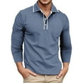 thumbnail image 1 of MIXUE Polo Shirts For Men Summer Solid Color Lapel Button Down Long Sleeve Slim Fit Casual Streetwear,Blue,L, 1 of 7