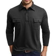 thumbnail image 1 of MIXUE Polo Shirts For Men Summer Solid Color Lapel Button Down Long Sleeve With Pockets Slim Fit Casual Sportswear,Black,M, 1 of 7