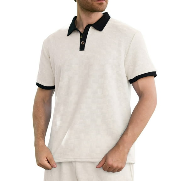 MIXUE Polo Shirts For Men Summer Solid Color Lapel Button Down Short Sleeve Loose Fit Casual Daily-Wear,Brown,M