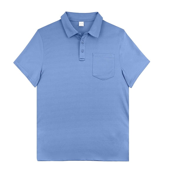 MIXUE Polo Shirts For Men Summer Solid Color Lapel Button Down Short Sleeve With Pockets Loose Casual Outwear,Blue,S