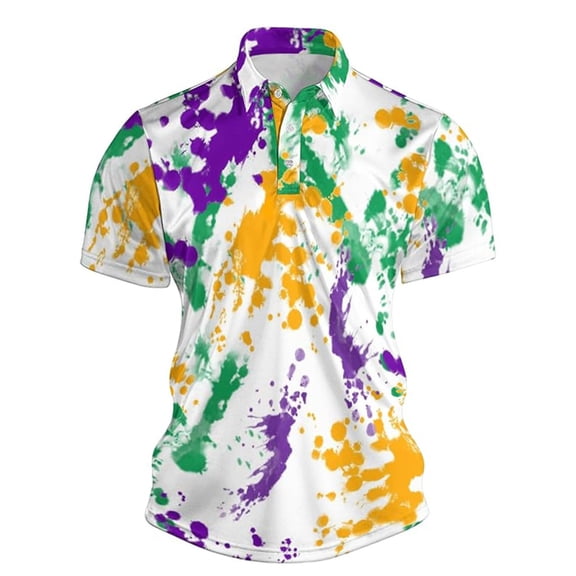 MIXUE Polo Shirts For Men Tie Dye Print Lapel Button Down Short Sleeve Casual Beach Stylish Comfortable Tops Sportswear,Brown,M