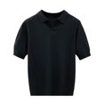 thumbnail image 1 of MIXUE Shirts For Men Summer Knitted Solid Color Lapel Short Sleeve Loose Pullover Tops T Shirts Sportswear,Black,XXXL, 1 of 4