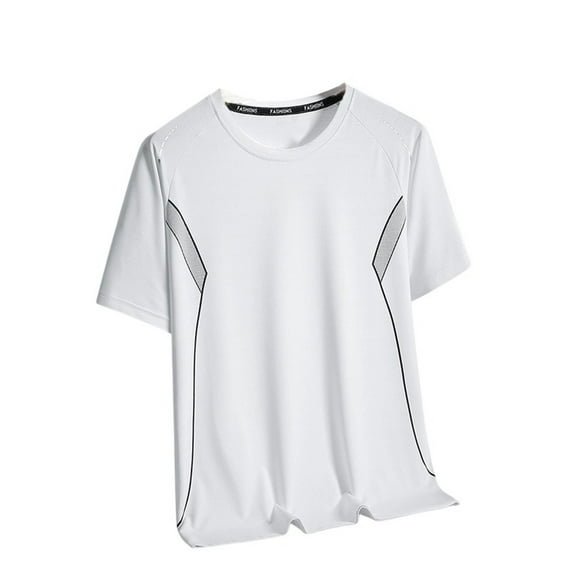 MIXUE Shirts For Men Summer Mesh Solid Color Round Neck Short Sleeve Loose Fit Casual Pullover Tops T Shirts Daily-Wear,White,M