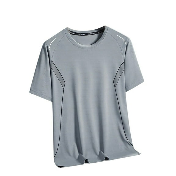 MIXUE Shirts For Men Summer Mesh Solid Color Round Neck Short Sleeve Loose Fit Casual Pullover Tops T Shirts Holiday Wear,Gray,L