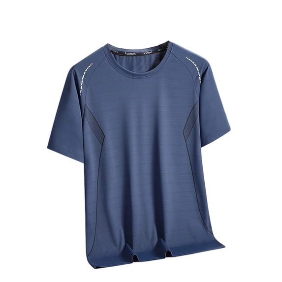 MIXUE Shirts For Men Summer Mesh Solid Color Round Neck Short Sleeve Loose Fit Casual Pullover Tops T Shirts Sportswear,Blue,XXXL