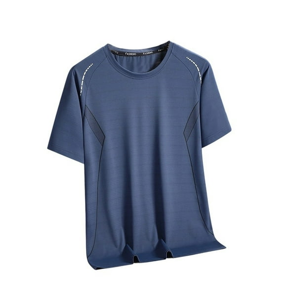 MIXUE Shirts For Men Summer Mesh Solid Color Round Neck Short Sleeve Loose Fit Casual Pullover Tops Tshirts Streetwear,Blue,XL
