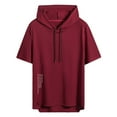 thumbnail image 1 of MIXUE Shirts For Men Summer Solid Color Hooded Short Sleeve Sports Loose Casual Pullover Tops T Shirts Daily-Wear,Red,L, 1 of 3