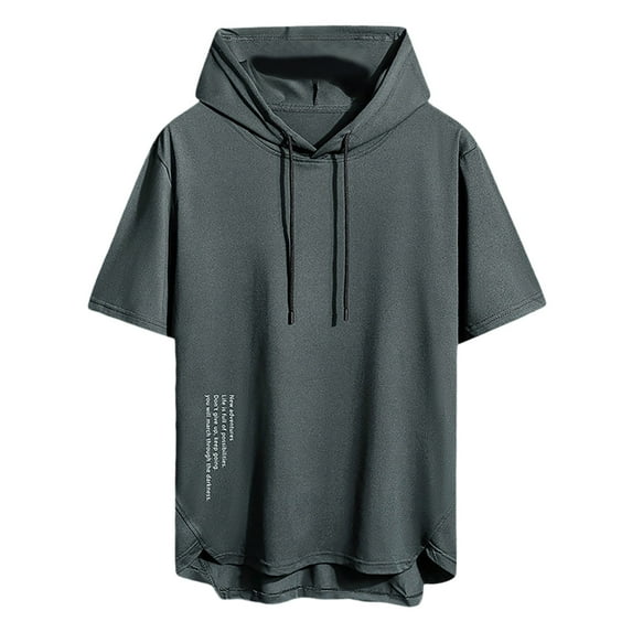 MIXUE Shirts For Men Summer Solid Color Hooded Short Sleeve Sports Loose Casual Pullover Tops Tshirts Streetwear,Gray,L