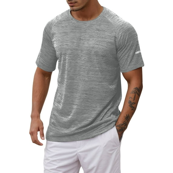 MIXUE Shirts For Men Summer Solid Color Round Neck Short Sleeve Athletic Sports Fitness Loose Fit Pullover Tops Tee Shirts Holiday Wear,Gray,XXL