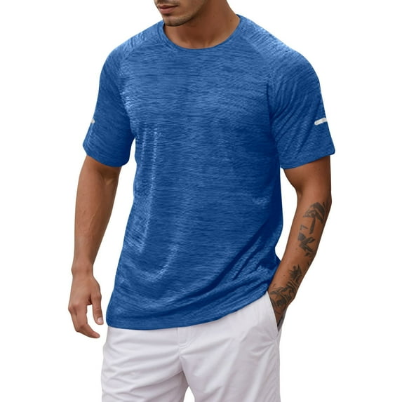 MIXUE Shirts For Men Summer Solid Color Round Neck Short Sleeve Athletic Sports Fitness Loose Fit Pullover Tops Tshirts Streetwear,Blue,XXXL