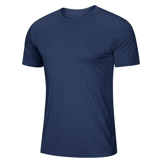 MIXUE Shirts For Men Summer Solid Color Round Neck Short Sleeve Casual Pullover Tops T Shirts Daily-Wear,Blue,M