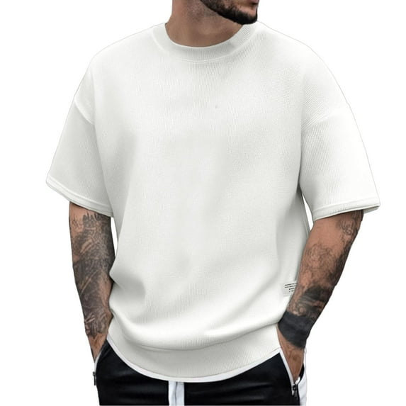 MIXUE Shirts For Men Summer Solid Color Round Neck Short Sleeve Casual Pullover Tops T Shirts Daily-Wear,White,XXXXL