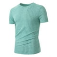thumbnail image 1 of MIXUE Shirts For Men Summer Solid Color Round Neck Short Sleeve Elastic Sports Fitness Casual Tops Pullover Tshirts Outwear,Green,L, 1 of 2