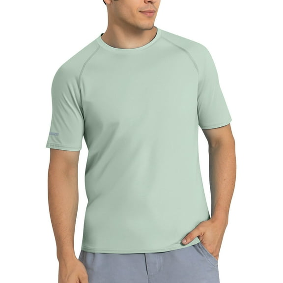 MIXUE Shirts For Men Summer Solid Color Round Neck Short Sleeve Sports Running Gym Workouts Tops Pullover Tee Shirts Sportwear,Green,XXXL