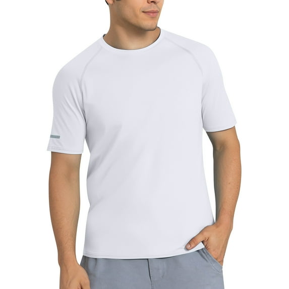 MIXUE Shirts For Men Summer Solid Color Round Neck Short Sleeve Sports Running Gym Workouts Tops Pullover Tshirts Holiday Wear,White,XXXL