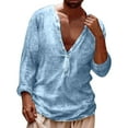 thumbnail image 1 of MIXUE Shirts For Men Summer Solid Color V Neck Button Long Sleeve Pullover Tops T Shirts Sportswear,Blue,XXXXXL, 1 of 4