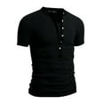 thumbnail image 1 of MIXUE Shirts For Men Summer Solid Color V Neck Button Short Sleeve Loose Fit Casual Basic Pullover Tops T Shirts Daily-Wear,Black,XXL, 1 of 2