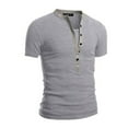 thumbnail image 1 of MIXUE Shirts For Men Summer Solid Color V Neck Button Short Sleeve Loose Fit Casual Basic Pullover Tops T-shirts Activewear,Gray,XL, 1 of 2