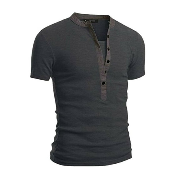 MIXUE Shirts For Men Summer Solid Color V Neck Button Short Sleeve Loose Fit Casual Basic Pullover Tops T-shirts Streetwear,Gray,M