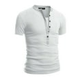 thumbnail image 1 of MIXUE Shirts For Men Summer Solid Color V Neck Button Short Sleeve Loose Fit Casual Basic Pullover Tops Tshirts Streetwear,White,M, 1 of 2