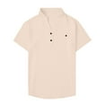 thumbnail image 1 of MIXUE Shirts For Men Summer Solid Color V Neck Short Sleeve Casual Pullover Tops T Shirts Holiday Wear,Beige,XL, 1 of 4