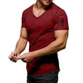 thumbnail image 1 of MIXUE Shirts For Men Summer Solid Color V Neck Short Sleeve Casual Pullover Tops Tee Shirts Sportswear,Red,S, 1 of 5