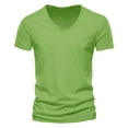 thumbnail image 1 of MIXUE Shirts For Men Summer Solid Color V Neck Short Sleeve Fashion Casual Pullover Tops T Shirts Holiday Wear,Green,XXXL, 1 of 3