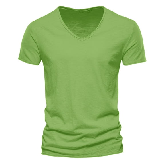 MIXUE Shirts For Men Summer Solid Color V Neck Short Sleeve Fashion Casual Pullover Tops T Shirts Holiday Wear,Green,XXXL