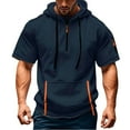 thumbnail image 1 of MIXUE Shirts For Men Summer Solid Color Hooded Drawstring Short Sleeve Pockets Sweatshirt Breathable Lightweight Pullover Tops T Shirts Daily-Wear,Blue,L, 1 of 5