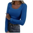 thumbnail image 1 of MIXUE Shirts For Women Summer Solid Color Square Collar Long Sleeve Tight Slim Fit Basic Workout Yoga Womens Tops Fashion Casual T Shirts Holiday Wear,Blue,M, 1 of 1