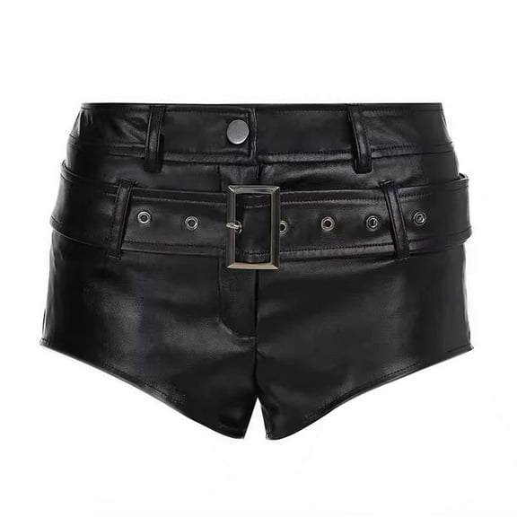 MIXUE Shorts For Women Summer Leather Solid Color Button Classic Fit Fashion Casual Shorts Streetwear,Black,S