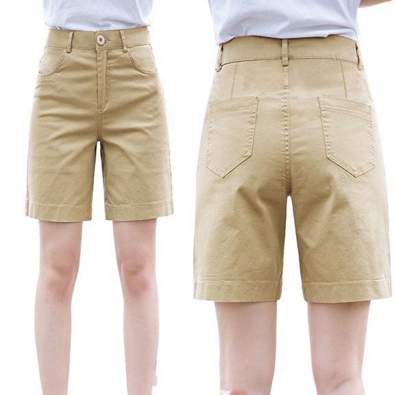 MIXUE Shorts For Women Summer Solid Color Button Waist Slim Fit Casual Fashion Shorts Sportswear,Brown,XL