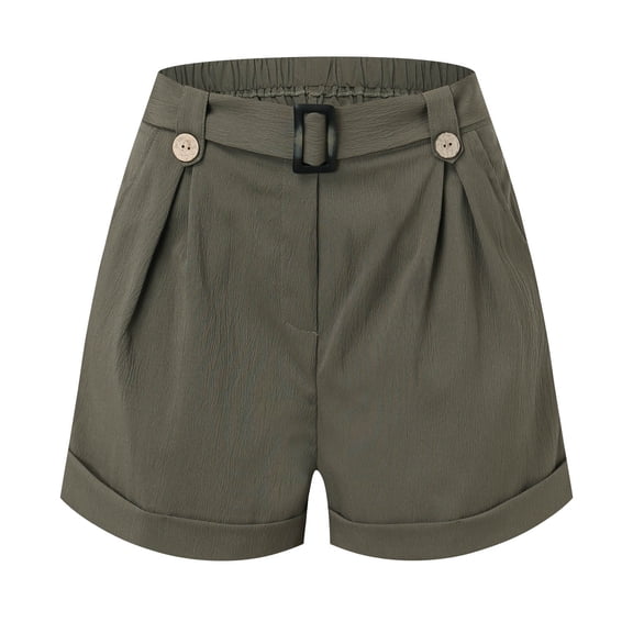 MIXUE Shorts For Women Summer Solid Color Cargo Elastic High Waist Loose Fit Casual Shorts Streetwear,Green,M