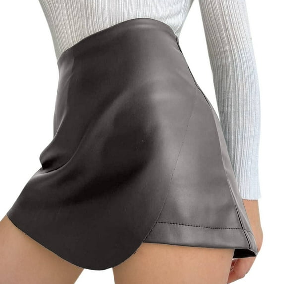 MIXUE Shorts For Women Summer Solid Color Casual Fashion High Waist Pu Leather Leather Womens Shorts Daily-Wear,Brown,M