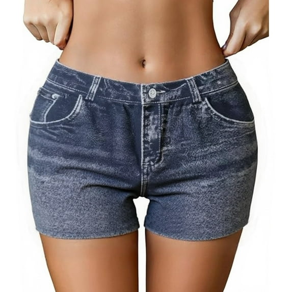 MIXUE Shorts For Women Summer Solid Color Denim Elastic High Waist Slim Fit Seamless Casual Athletic Jeans Shorts Daily-Wear,Blue,XL