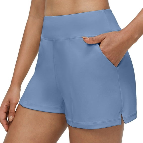 MIXUE Shorts For Women Summer Solid Color Elastic High Waist Casual With Pockets Shorts Outwear,Blue,XXL